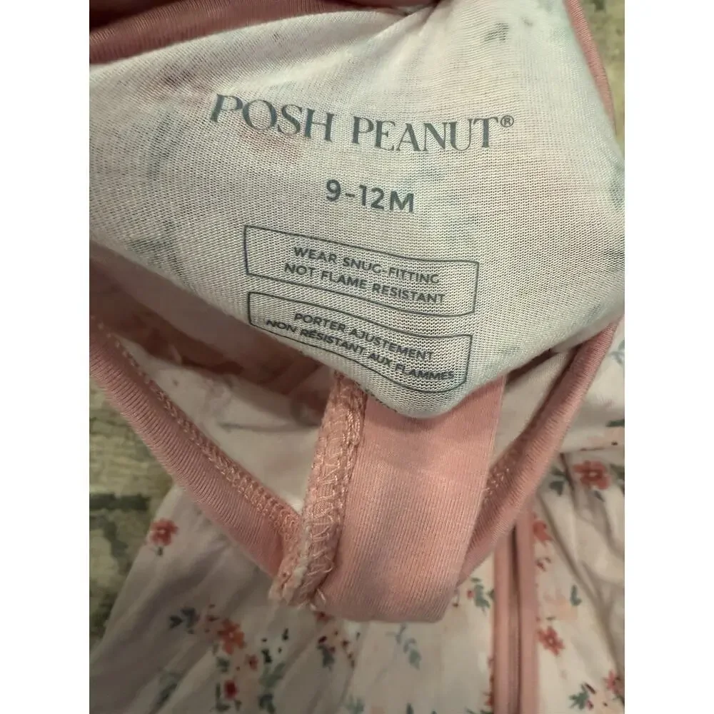 Posh Peanut Pink Floral Bamboo Foldover Feet Zipper Romper 9-12 Months NEW